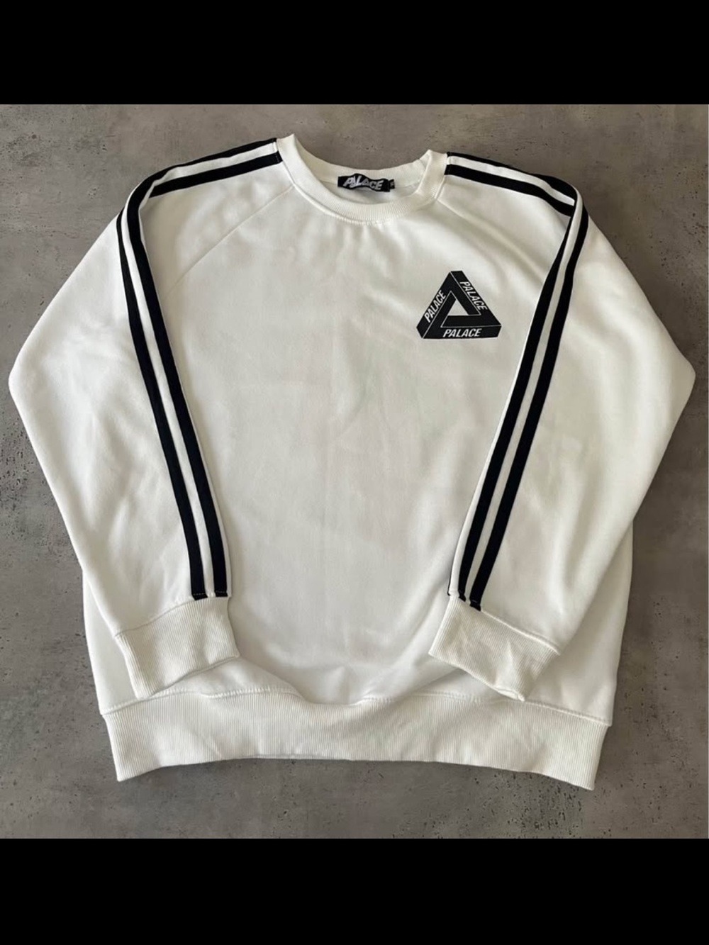 PALACE White Crewneck with Black Twin Stripes